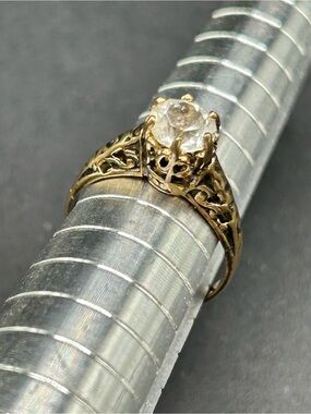 Antique 14K Gold Filled‎ Solitaire Ring with Clear Glass Stone Sz 4.5